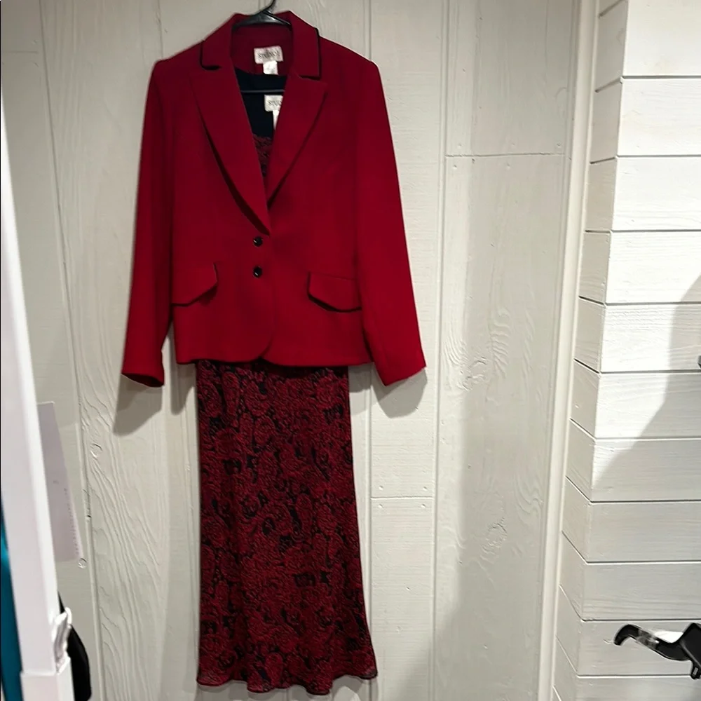 Studio I Elegant Red/Black Maxi Dress with Red Blazer